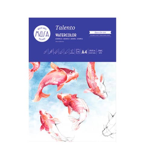 Blocco carta per acquerello Musa Talento - A4 - 300 g/m2 - 10 fogli - MU131294